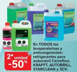 Carrefour KRAFFT, AUTOBRILL, STARCLEAN y 3CV En todos los lavaparabrisas y anticongelantes- refrigerantes para automóvil carrefour, oferta