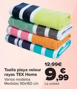 Carrefour Toalla playa velour rayas TEX Home oferta