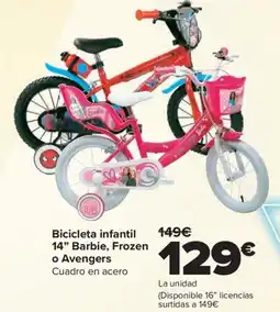 Carrefour Bicicleta infantil 14" Barbie, Frozen o Avengers oferta