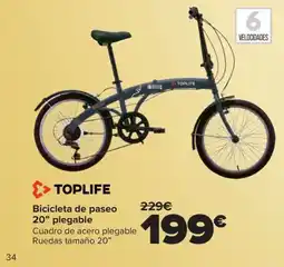 Carrefour TOPLIFE Bicicleta de paseo 20" plegable oferta
