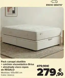 Carrefour Pack canapé abatible + colchón viscoelástico brisa + almohada visco copos de regalo oferta