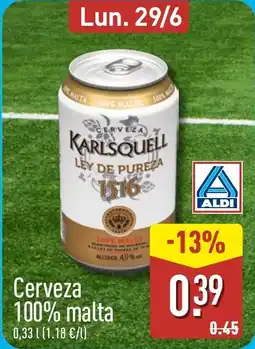ALDI Cerveza 100% malta oferta