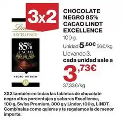 El Corte Inglés Lindt - chocolate negro 85% cacao excellence oferta