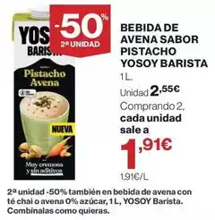 El Corte Inglés Yosoy - bebida de avena sabor pistacho yosoy barista oferta