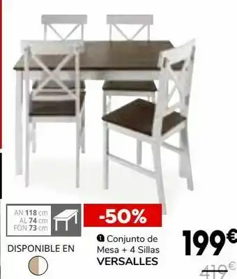 Conforama Conjunto de mesa 4 sillas versalles oferta