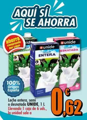 Unide Supermercados Leche entera, semi o desnatada unide, 1 l oferta
