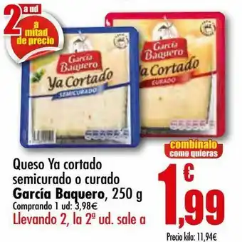 Unide Supermercados Queso ya cortado semicurado o curado garcía baquero, 250 g oferta