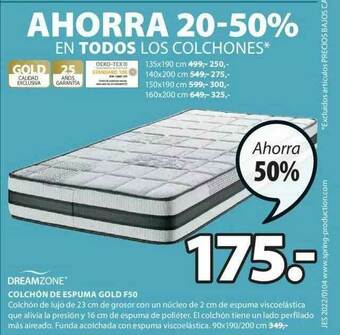 JYSK Dreamzone Colchón De Espuma Gold F50 oferta