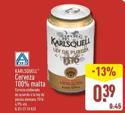 ALDI KARLSQUELL Cerveza 100% malta oferta