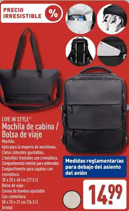 ALDI LIVE IN STYLE Mochila de cabina / Bolsa de viaje oferta
