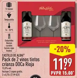 ALDI CASTILLO DE ALBAI Pack de 2 vinos tintos crianza DOCa Rioja oferta