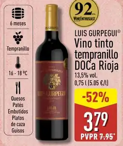 ALDI LUIS GURPEGUI Vino tinto tempranillo DOCa Rioja oferta