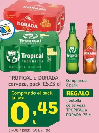 TROPICAL O DORADA cerveza