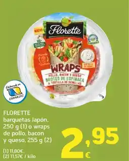HiperDino FLORETTE barquetas Japón o wraps de pollo, bacon y queso oferta