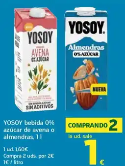 HiperDino YOSOY bebida 0% azúcar de avena o almendras oferta