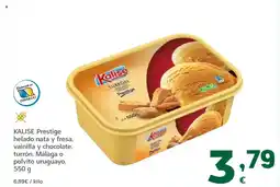 HiperDino KALISE Prestige helado nata y fresa, vainilla y chocolate, turrón, Málaga o polvito uruguayo, oferta