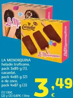 HiperDino LA MENORQUINA helado truficono, cacaolat o de coco oferta