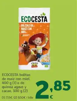HiperDino ECOCESTA bolitas de maíz con miel o de quinoa agave y cacao oferta