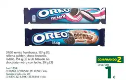 HiperDino OREO remix frambuesa rellena golden, choco brownie, rodillo o LU Mikado Go chocolate noir o con leche oferta