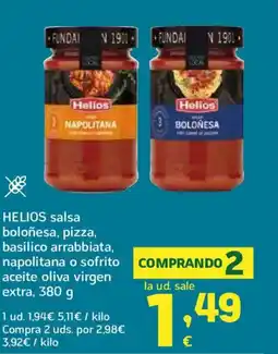 HiperDino HELIOS salsa boloñesa, pizza, basilico arrabbiata, napolitana o sofrito aceite oliva virgen extra oferta