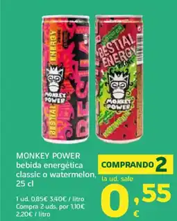 HiperDino MONKEY POWER bebida energética classic o watermelon oferta