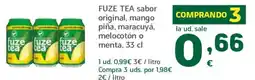 HiperDino FUZE TEA sabor original, mango piña, maracuyá, melocotón o menta oferta
