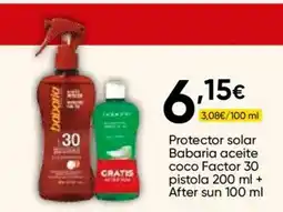 Cash FROIZ BABARIA Protector solar aceite coco Factor 30 pistola + After sun oferta