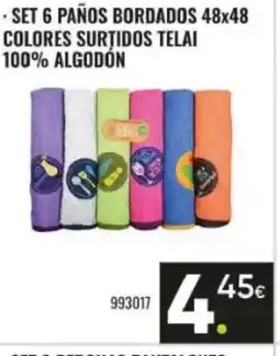 Family Cash Set 6 paños bordados 48x48 colores surtidos telai 100% algodón oferta