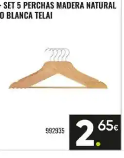Family Cash Set 5 perchas madera natural o blanca telai oferta