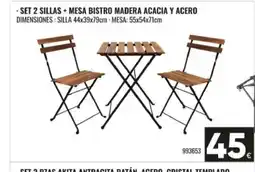 Family Cash Set 2 sillas + mesa bistro madera acacia y acero oferta