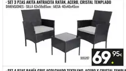 Family Cash Set 3 pzas akita antracita ratán, acero, cristal templado oferta