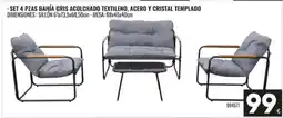 Family Cash Set 4 pzas bahía gris acolchado textileno, acero y cristal templado oferta