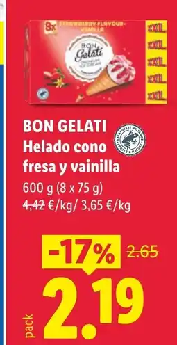Lidl BON GELATI Helado cono fresa y vainilla oferta