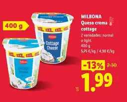 Lidl MILBONA Queso crema cottage oferta