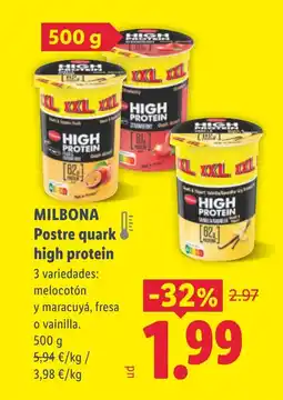 Lidl MILBONA Postre quark high protein oferta