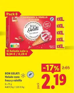 Lidl BON GELATI Helado cono fresa y vainilla oferta