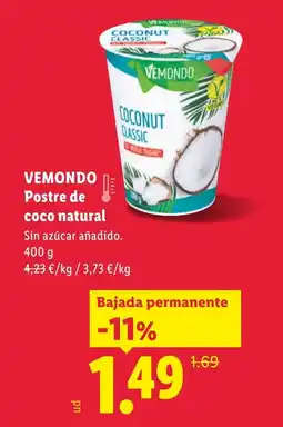 Lidl VEMONDO Postre de coco natural oferta