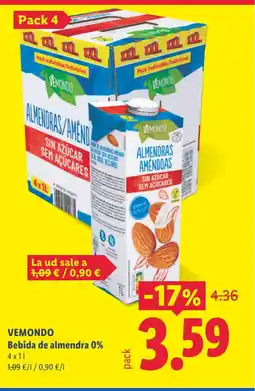 Lidl VEMONDO Bebida de almendra 0% oferta