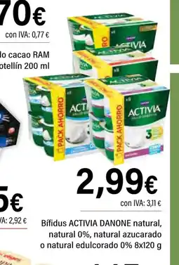 Cash Ifa ACTIVIA DANONE Bífidus natural, natural 0%, natural azucarado o natural edulcorado 0% oferta