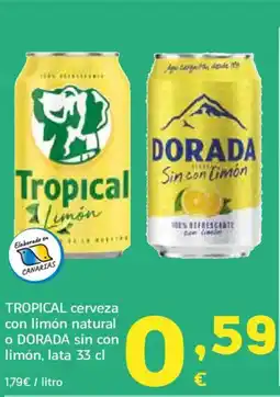 HiperDino TROPICAL cerveza con limón natural o DORADA sin con limón oferta