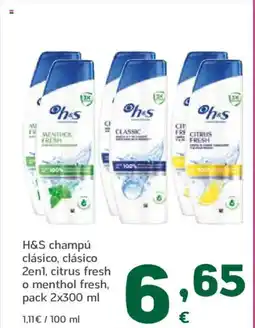 HiperDino H&S champú clásico, clásico 2en1, citrus fresh o menthol fresh oferta