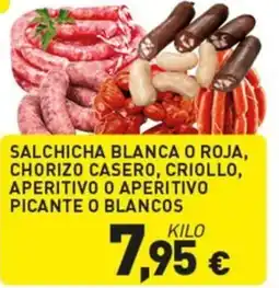 Hiperber Salchicha blanca o roja, chorizo casero, criollo, aperitivo o aperitivo picante o blancos oferta