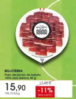 Supermercados Plaza Belloterra Plato de jamón de bellota 100% raza ibérica oferta