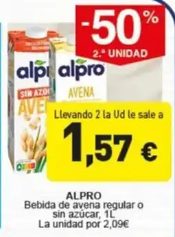 Hiperber Alpro bebida de avena regular o sin azúcar oferta