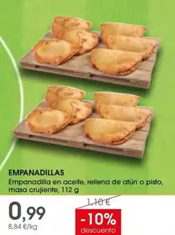 Supermercados Plaza Empanadillas Empanadilla en aceite, rellena de atún o pisto, masa crujiente oferta