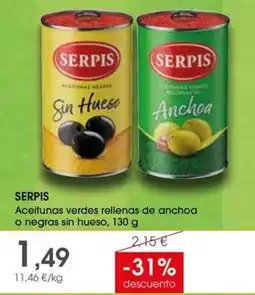 Supermercados Plaza Serpis Aceitunas verdes rellenas de anchoa o negras sin hueso oferta