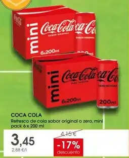 Supermercados Plaza Coca Cola Refresco de cola sabor original o zero, mini oferta