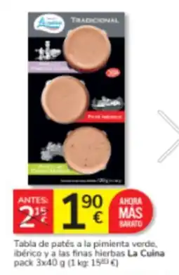 Consum La Cuina Tabla de patés a la pimienta verde. ibérico y a las finas hierbas oferta