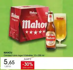 Supermercados Plaza Mahou Cerveza rubia lager 5 Estrellas oferta