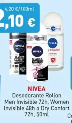 Hiperber Nivea Desodorante Rollon Men Invisible 72h, Women Invisible 48h o Dry Confort 72h oferta